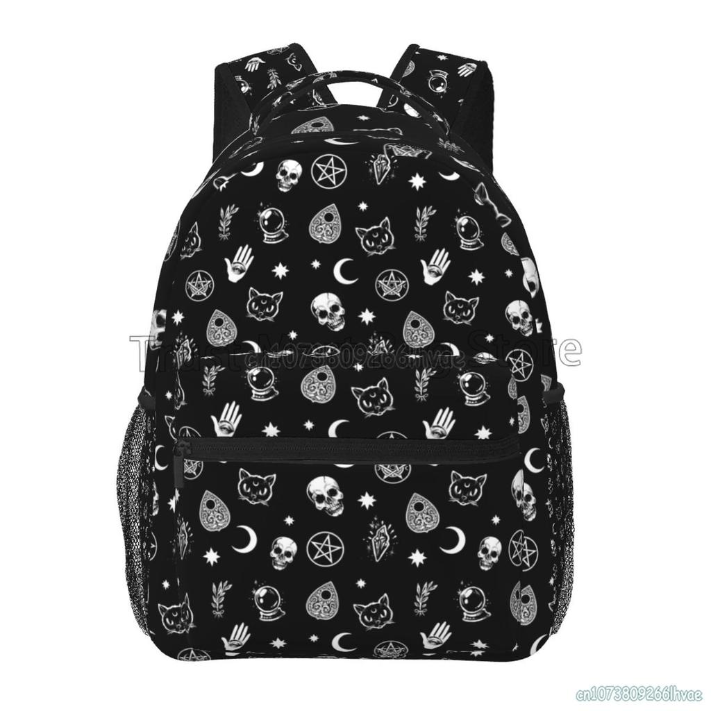 Black Witch Skull Moon Divination Backpacks School Book Bags Waterproof Student Laptop Backpack Casual Travel Sports Daypacks