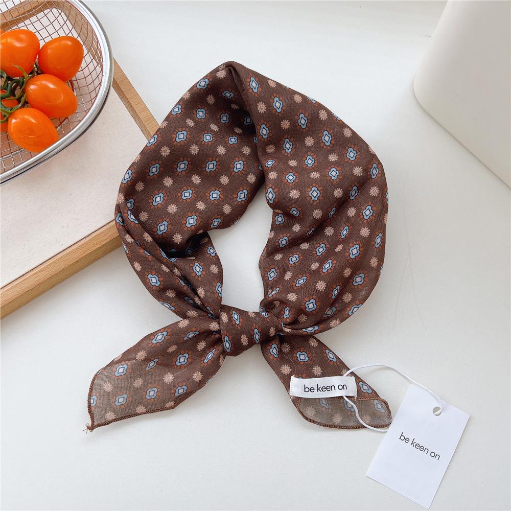 55 Floral Small Silk Scarf: Spring/Summer Korean Fashion Headscarf, Decorative Hairband, Paisley Neckerchief