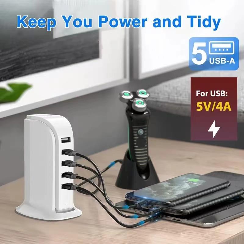 Charging Station for Multiple Devices 20W , Wall Charger Block 5 USB Ports, USB Charging Hub Smart IC, For Home Office Camp Use