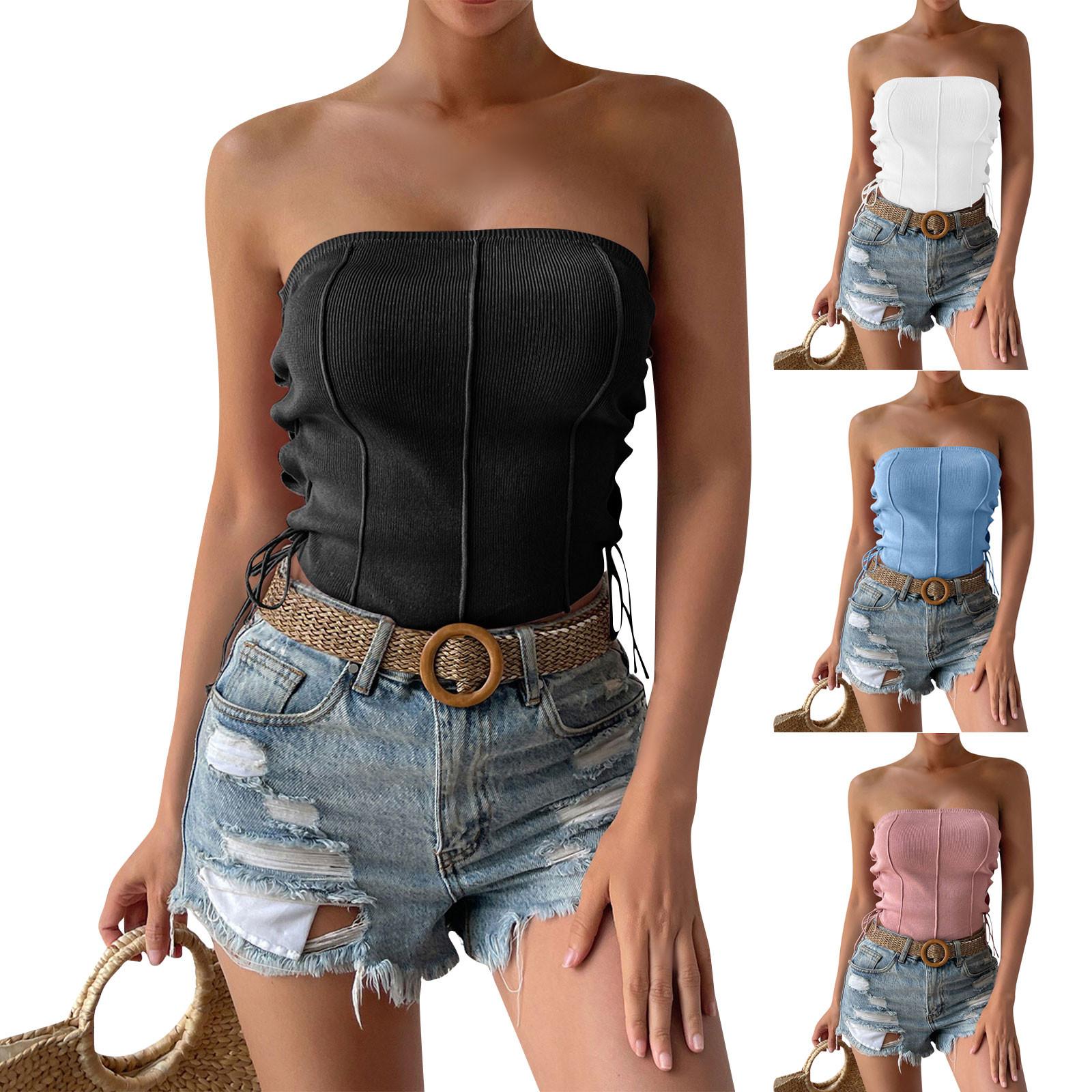 

(Бризанд) Майка для женщин, модные сексуальные летние топы, укороченный жилет с завязками по бокам, топ без бретелек