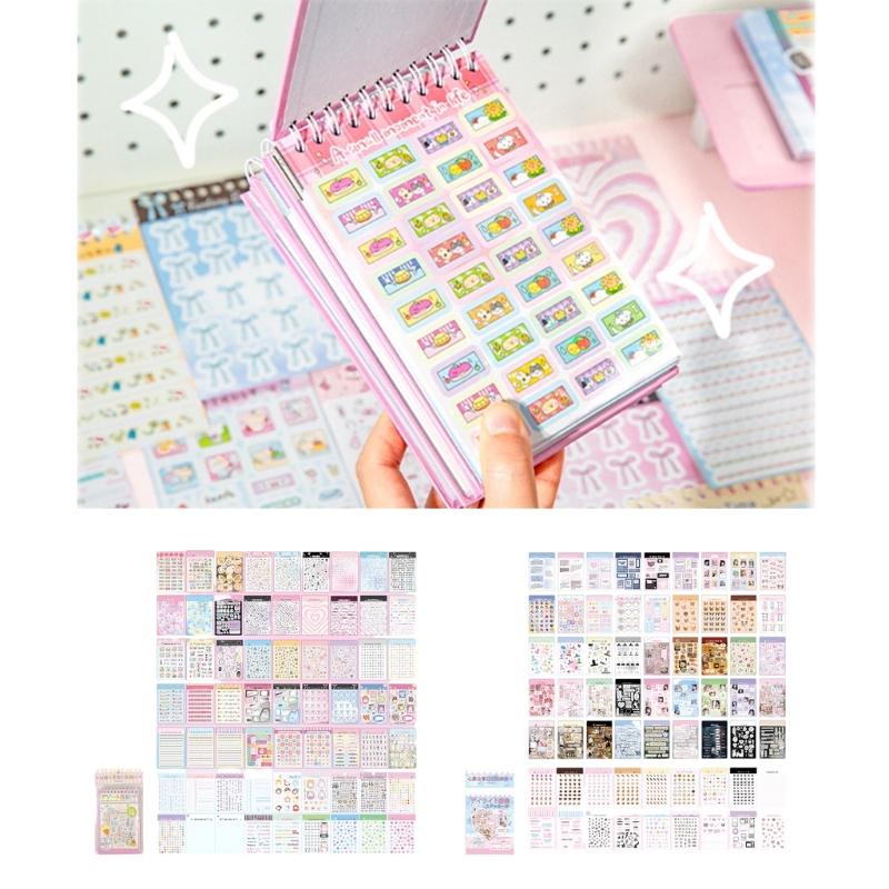 Decorative Sticker Book 63Sheets/Pad Water Resistant PET Sticker for Journal Notebook Planner Album Embellishments