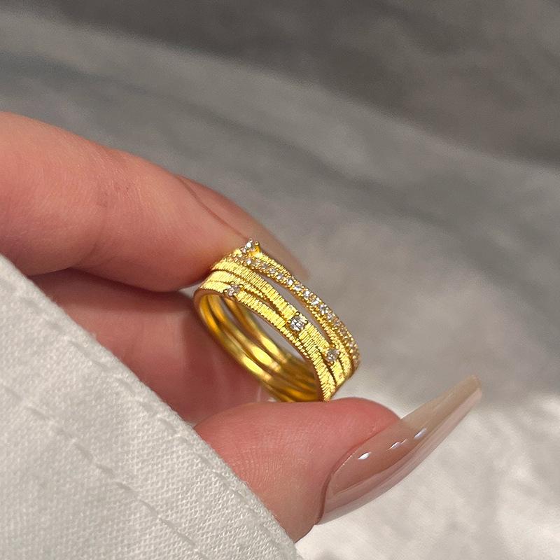Retro Multi-Circle Brushed Wire Fashion Ring - Versatile, Exquisite, Light Luxury for Index Finger Adjustable Opening