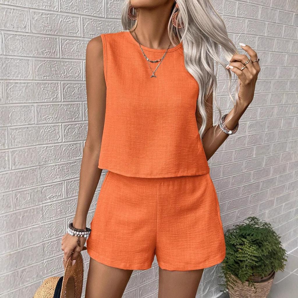 Women's Solid Color Simple Fashion Casual Sleeveless Top and Shorts Set
