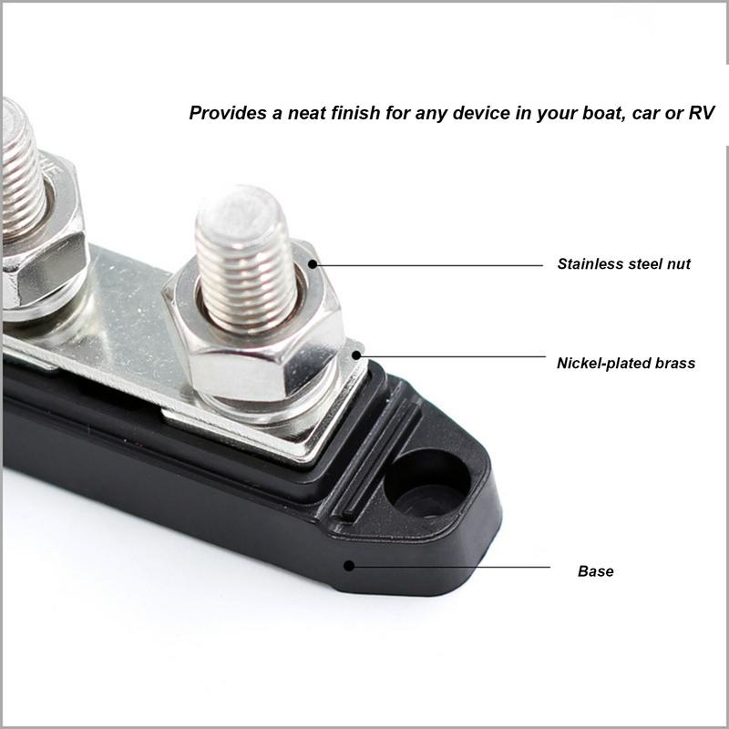 Power Distribution Terminal Block M10 Marine Battery Busbar With Cover Battery Terminal Distribution Block 2X Power Stud Busbars