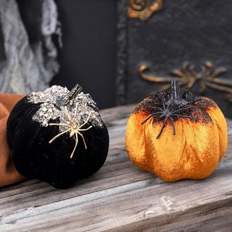 Halloween Pumpkin Decorations Decorative Pumpkins Spiders Pumpkin Figurine Sculptures Table Ornament Holiday Party Decors