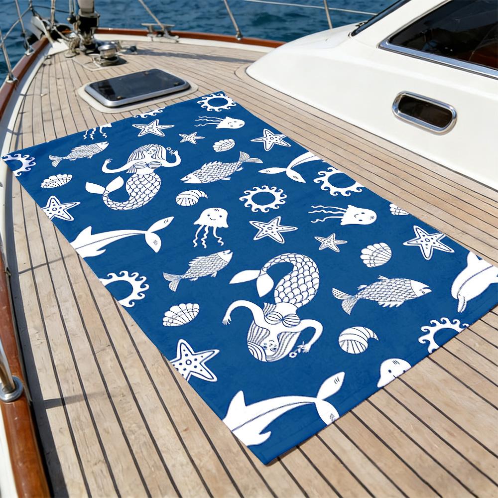 Mermaid & Sea Creature Beach Towel – Oversized Quick Dry Sand Free with Hand-Drawn Ocean Print