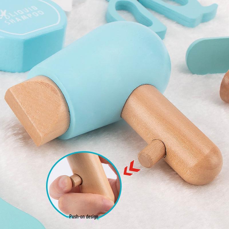 Realistic Toddler Barber Set: Wooden Hairdressing Tools with Waist Pack