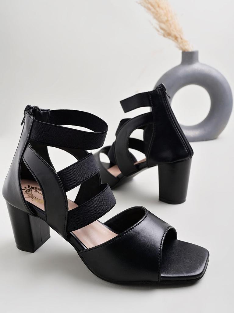 Sandali da Donna Shoetopia con Tacco Blocco e Cinturino Elastico alla Caviglia | Comodi Sandali con Tacco Medio per Feste e Uso Casual