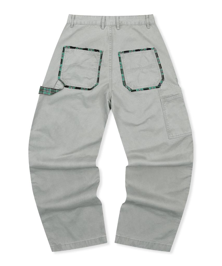 XTONZ Xp308 Check Carpenter Washed Cotton Pants (Light Gray)