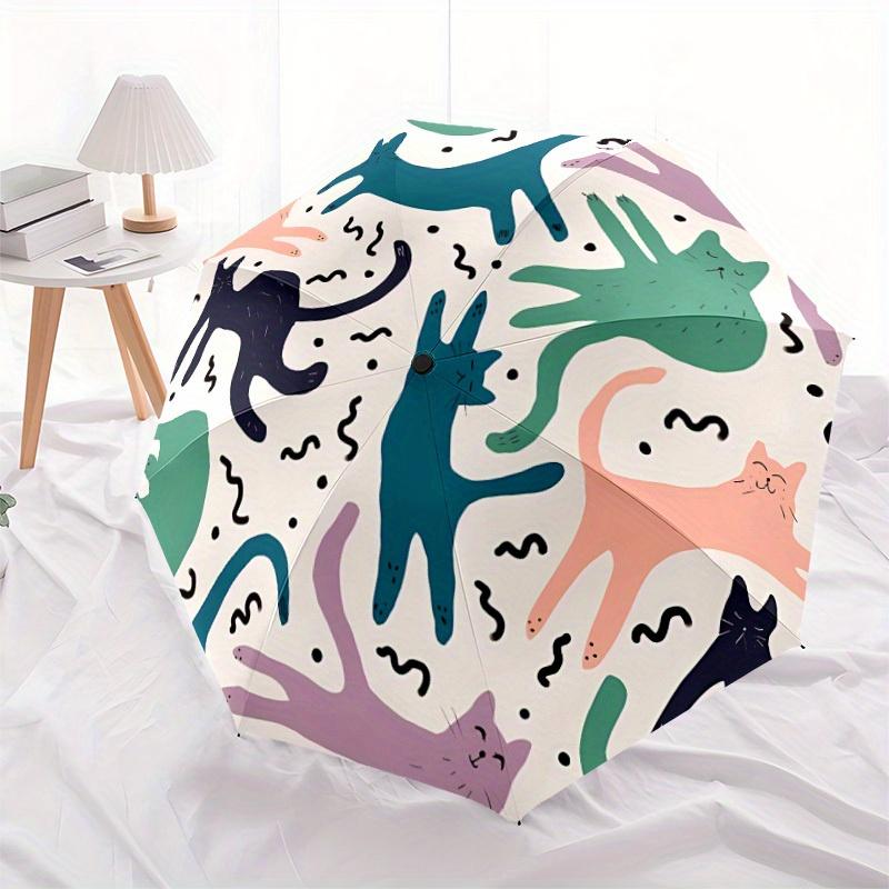 

1pc Cat Pattern Automatic Open 8-Rib Windproof Umbrella, Travel & Commuting, Suitable for All Seasons
