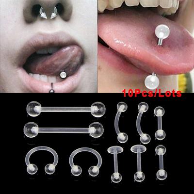 10 st/set Transparent Akryl Skivstång Ögonbryn Mage Tunga Ring Piercing Smycken
