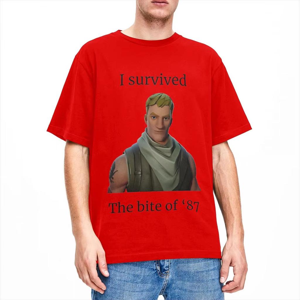 Fortnitions I Survived The Bite of 87 T-Shirt Men's Women Shooting Game Humor Cotton Tees Crewneck Top Plus Size Casual Clothing