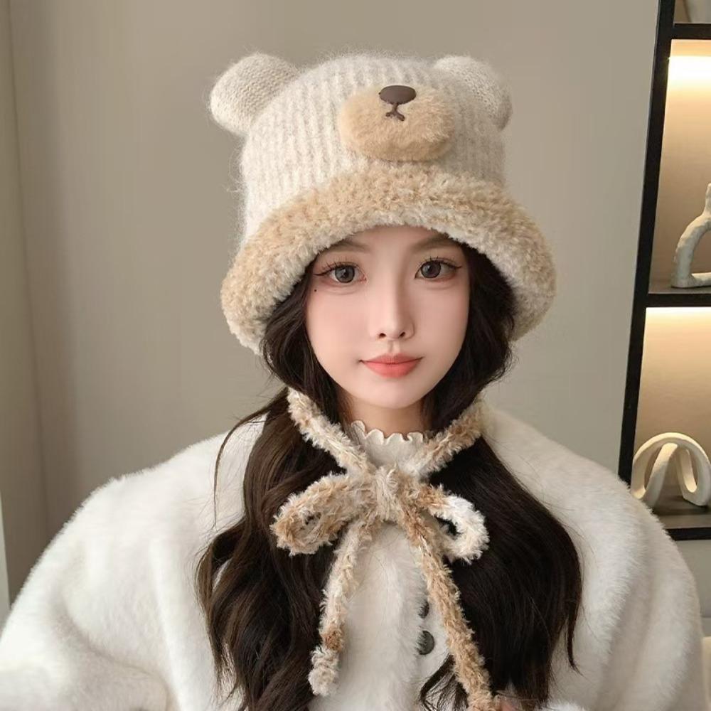 Korean Style Drawstring Bag-Hat New Design Women's Bear Hats Cute Crossbody Bag Hat  Female