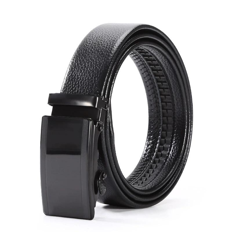 Belt Men'S Automatic Buckle Belt Lychee Pattern Hemming Belt Business Belt Stall