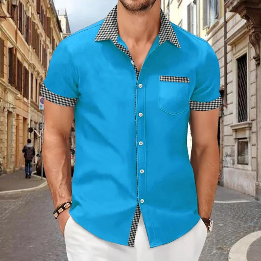 Herren Casual Kurzarmhemd Mode Umlegekragen Hawaiianischer Stil Herrenhemd