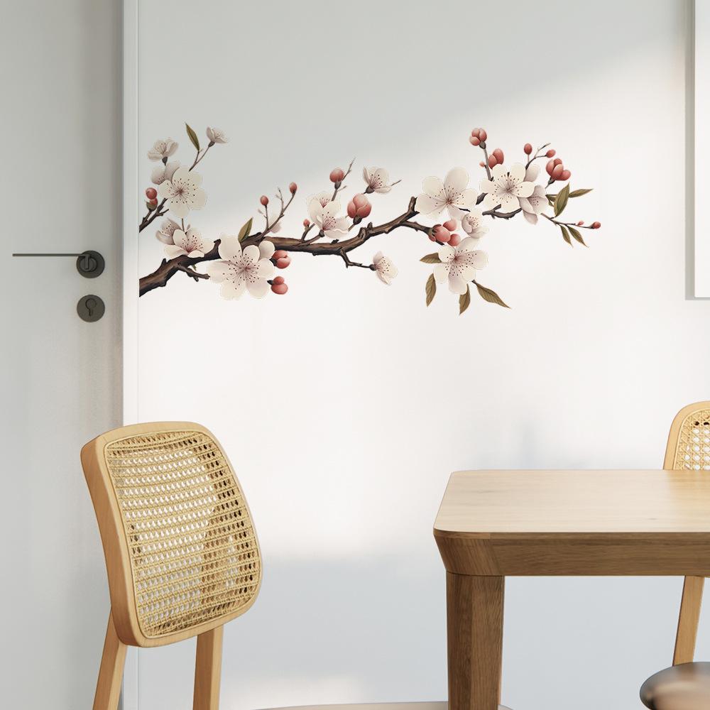 Selbstklebender Wandaufkleber mit Aquarellblumenzweig und Vogelmotiv für Schlafzimmer, Kopfteil oder Arbeitszimmer