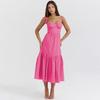 Summer Women Sleeveless Halter Square Neck Pleated Print Ankle Length Dress