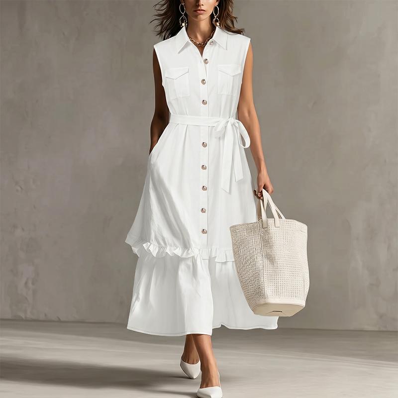 ZANZEA Women Casual Turn Down Collar Loose Sleeveless Dress