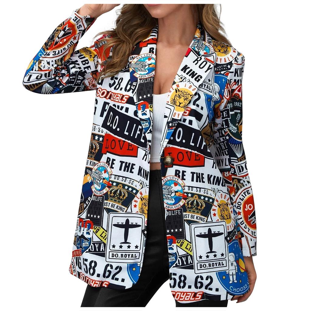 Women's Fashion  And Winter Newspaper Does Not Locate Printed Small Suit Jacket