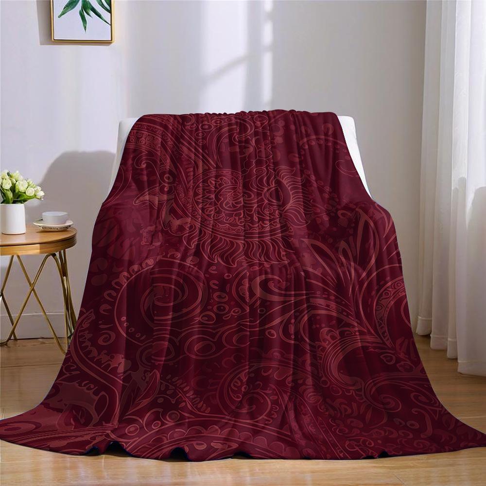 Coperta in Flanella con Fantasia Paisley Bordeaux Calda Morbida Halloween Natale Divano Caldo Accogliente Decorazione Decorativa Regalo per Tutte le Stagioni