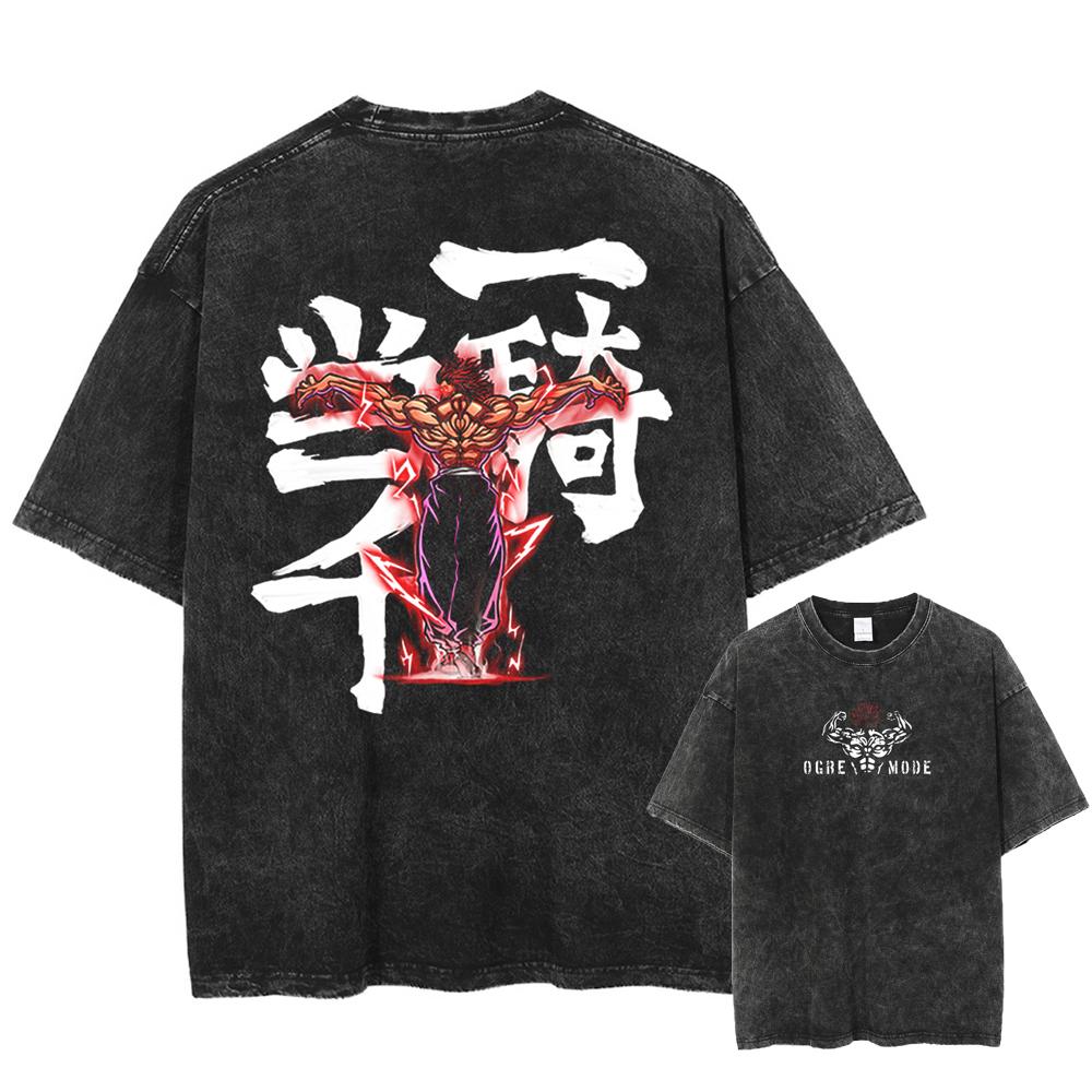 ETST0012 Heren Streetwear Vintage Gewassen T-shirt Anime Grafische Print T-shirt Harajuku Zomer Katoen Casual Korte Mouw T-shirt 6XL