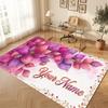 Floral Garden Theme Soft Crystal Velvet Rug Custom Name & Text Print Non Slip Floor Rug for Bedroom Living Room
