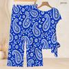 Women Plus Size Multicolor Printed Round Neck Short Sleeve Top And Long Pants Two Piece Set