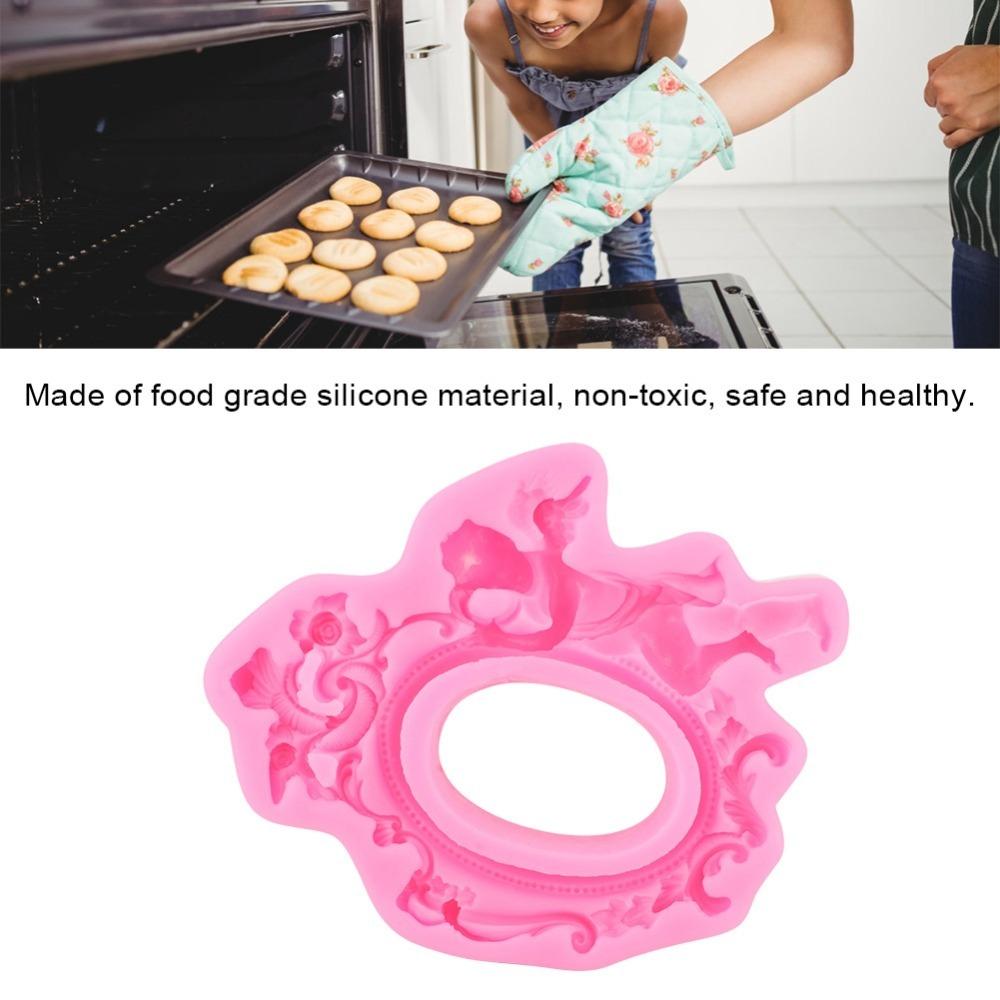 Pink Color Silicone Fondant Mold Photo Frame Design Baking Decor Tool  For Cake Decoration