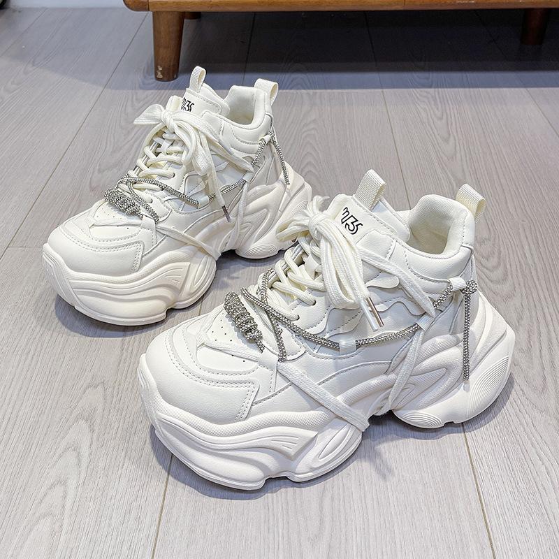 Fashion platform dad shoes women's shoes 2025 autumn and winter new heightening rhinestone chain versatile casual sports shoes