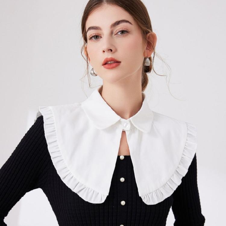 Women's Elegant Turn Down False Collar with Ruffled Trim Decorative Shawl Wrap Scarf Capelet for Dresses Blouse Top