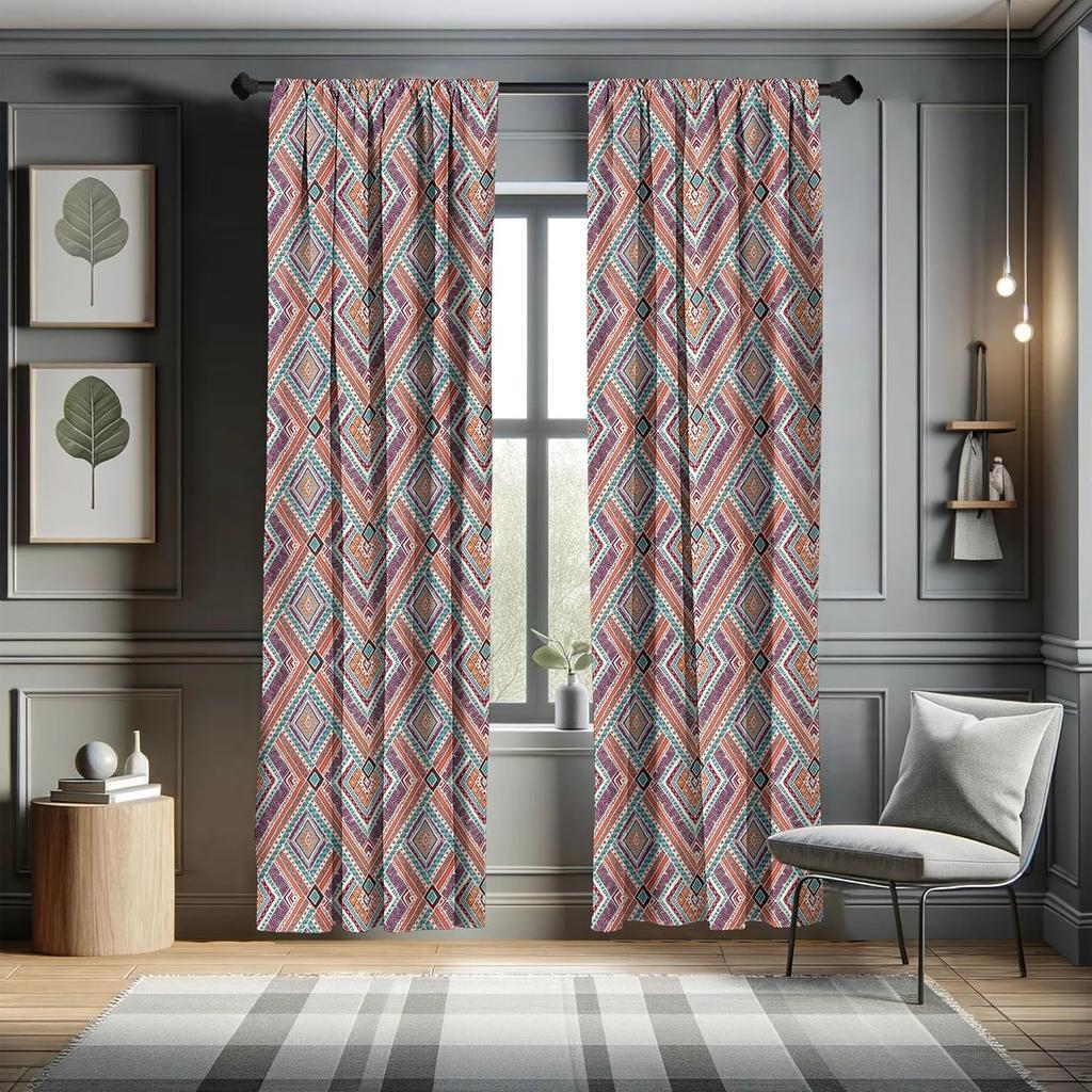 Ethnic Geometric Curtains Tribal Aztec Print for Living Room Window Boho Decor
