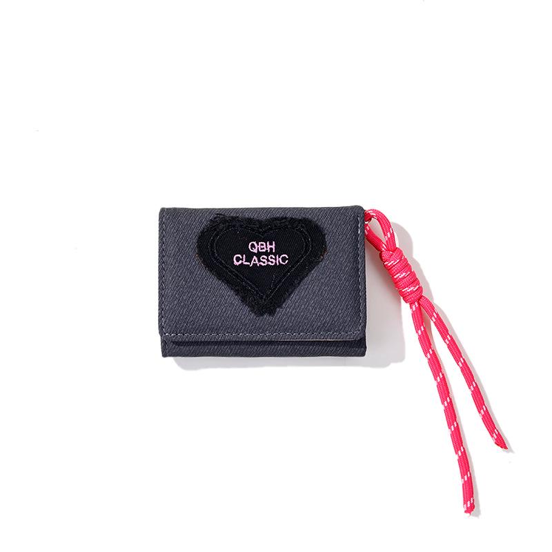 Denim Heart Lanyard: Fashionable Women's Three-Fold Coin Purse Wallet