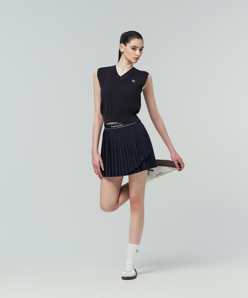 SERGIO TACCHINI W Flying Asymmetrical Pleated Skirt (Navy)