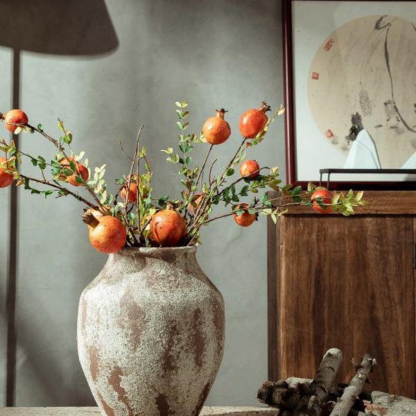 Wabi-Sabi Style Unglazed Terracotta Vase with Floral Design for Retro Living Room or Dining Table Decor