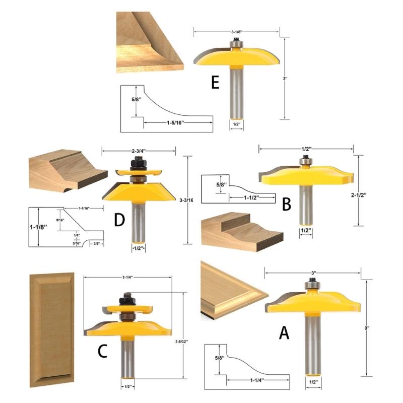 1/2inch Shank Raised Panel Router Bit Door Wood Cutting Tool Woodworking Router Bit Door Panel Engraving Carving Tool