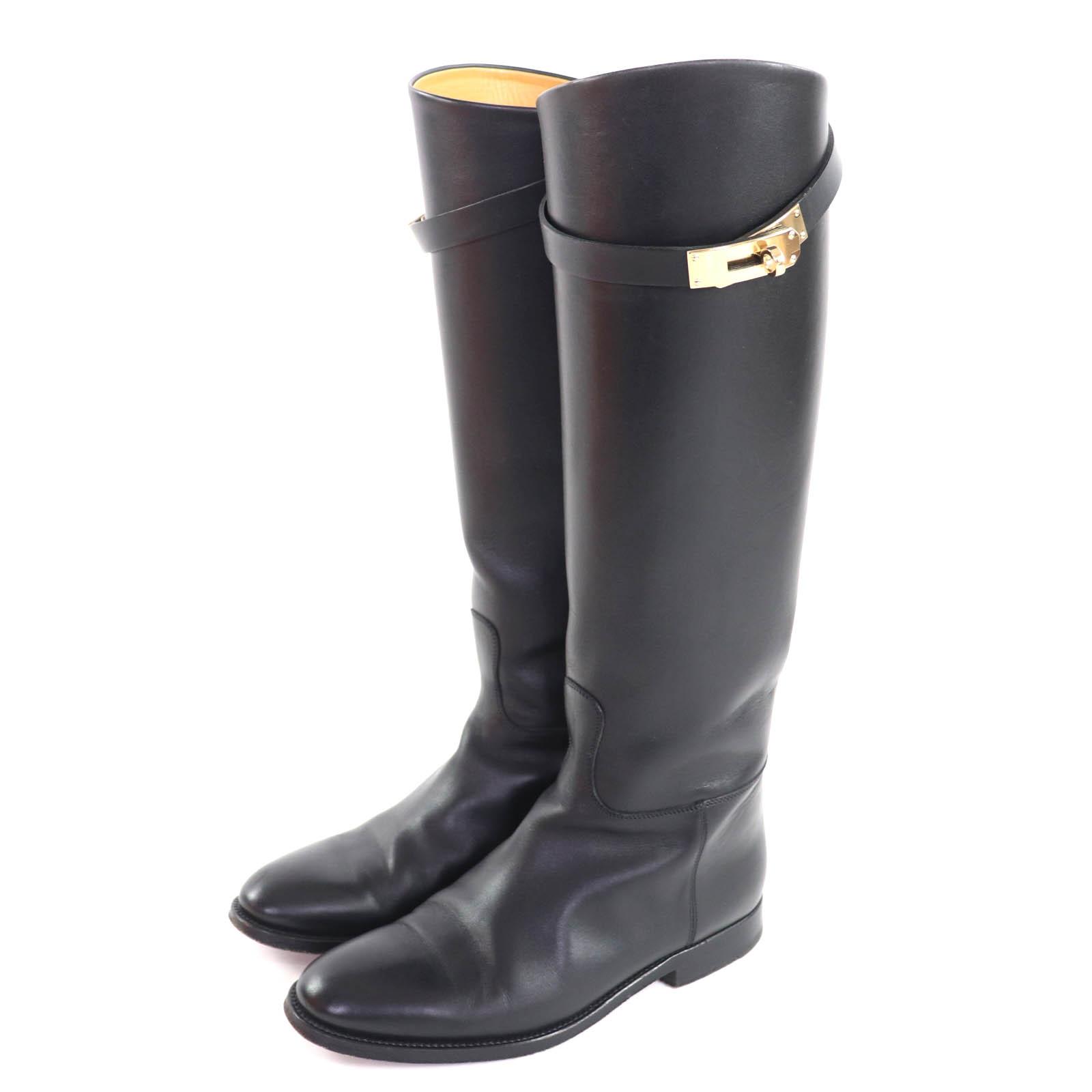 

Чудові Ботфорти HERMES до коліна Пряжка Kelly Jumping чорна шкіра Жіночі 36 Вживані