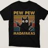 T-Shirt Pew Pew Madafakas Retro Cat Baumwolle Fun Spaß Sprüche Lustig Cartoon