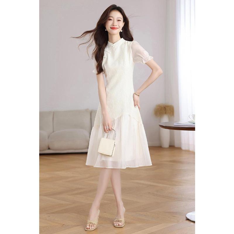 Elegant Summer Cheongsam Dress Chinese Style Vintage Slim Fit Women Fashion
