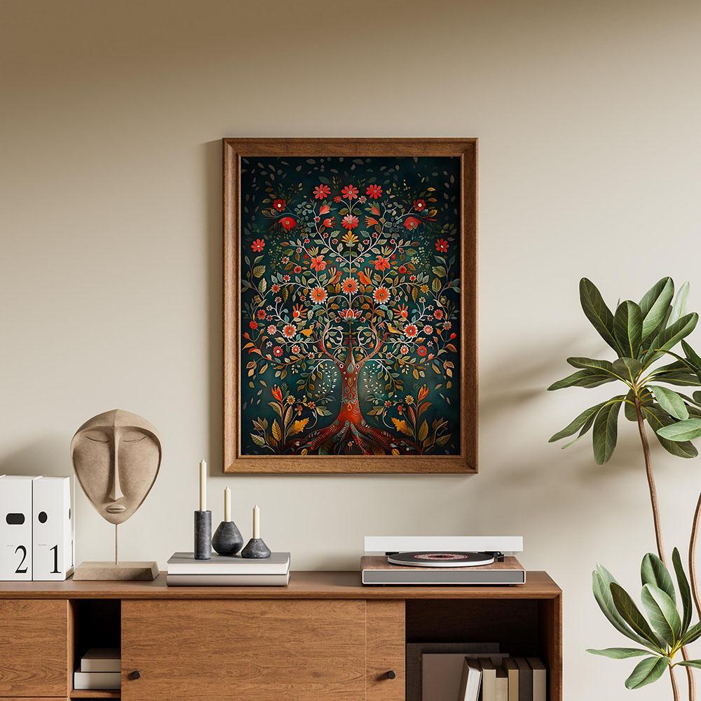 Art Blossoming Tree Bohemian Poster Canvas Print Painting Study Studio Living Room Home Decor Indian of Life Vintage Folk