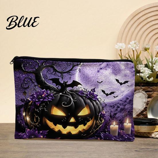 Halloween Themed Bag Storage Bag with Pattern Print Smooth Zipper Durable Canvas Maple Leaf Bin Organizer Portable Stationery Case for Travel
