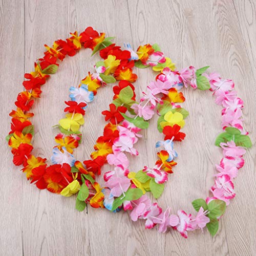 LIOOBO Hawaiian Leis, Set of 12 Colorful Artificial Flower Necklace Garland for Tropical Parties, Beach Hula Dance, and Costume Accessories