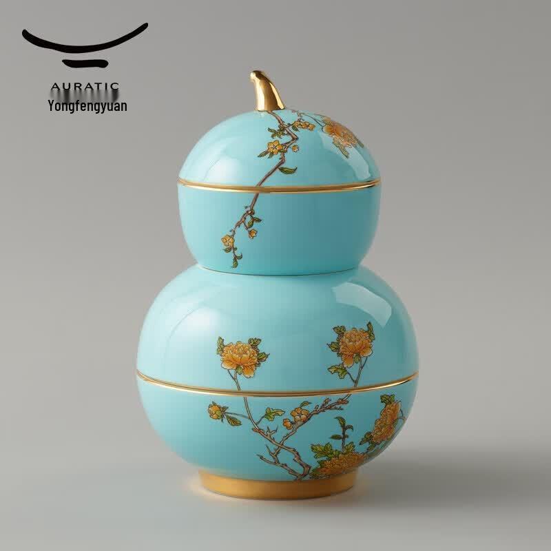 Auratic West Lake Blue Madam Porcelain Double-Layer Fruit Plate Set