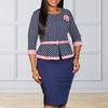 Yousheng Women Formal Commuting Dress with Belt And Brooch Fake Two-piece Patchwork Round Neck Business Style Striped Print Sheath Slim Fit Knee