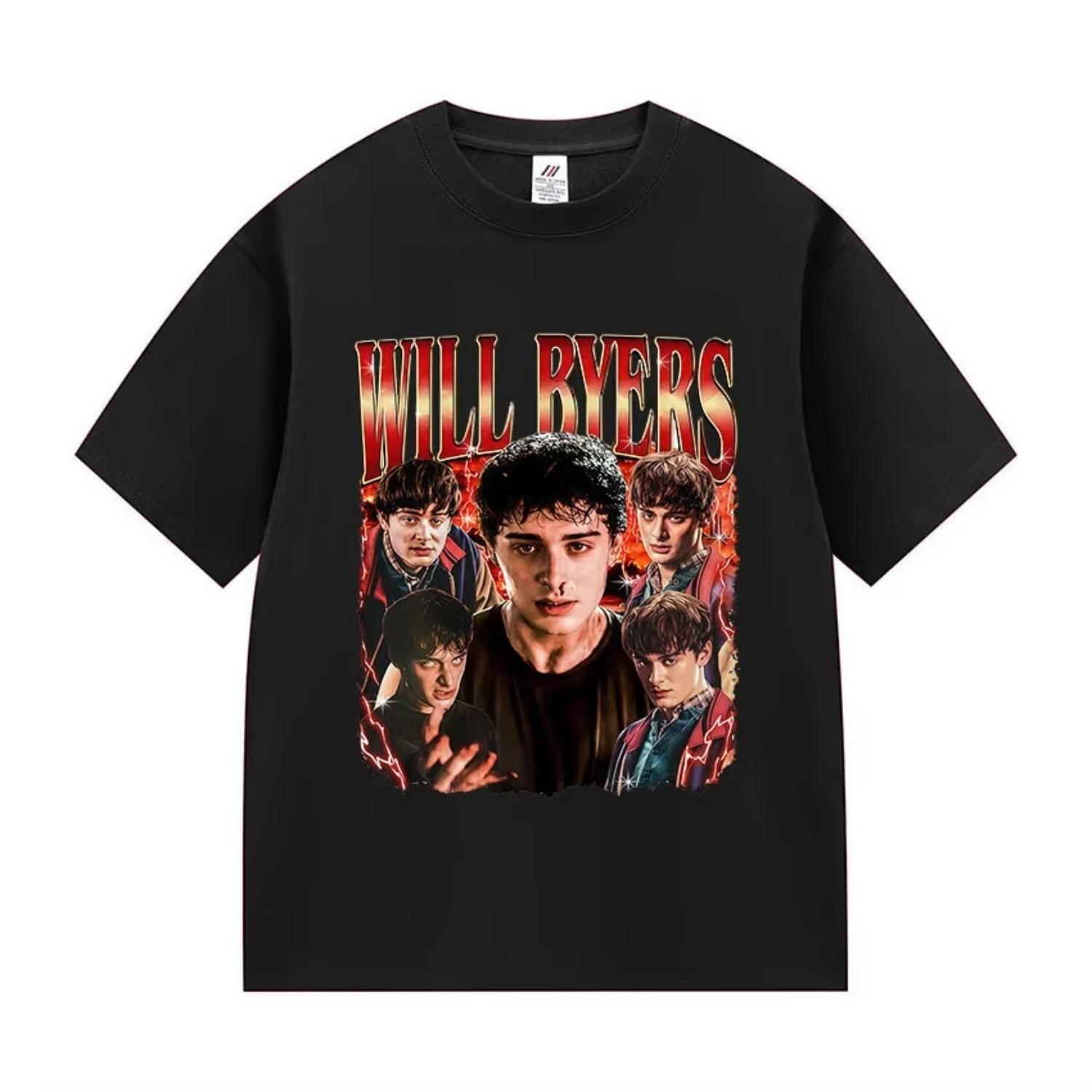 

Tv Series Will Byers Graphic T Shirt Men s Vintage High Quality Fashion T-shirts Man 100% Cotton Short Sleeve T-Shirt Streetwear S чёрный