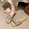 Rhinestone square buckle cool slippers for women to wear summer new women's shoes one and a half slippers