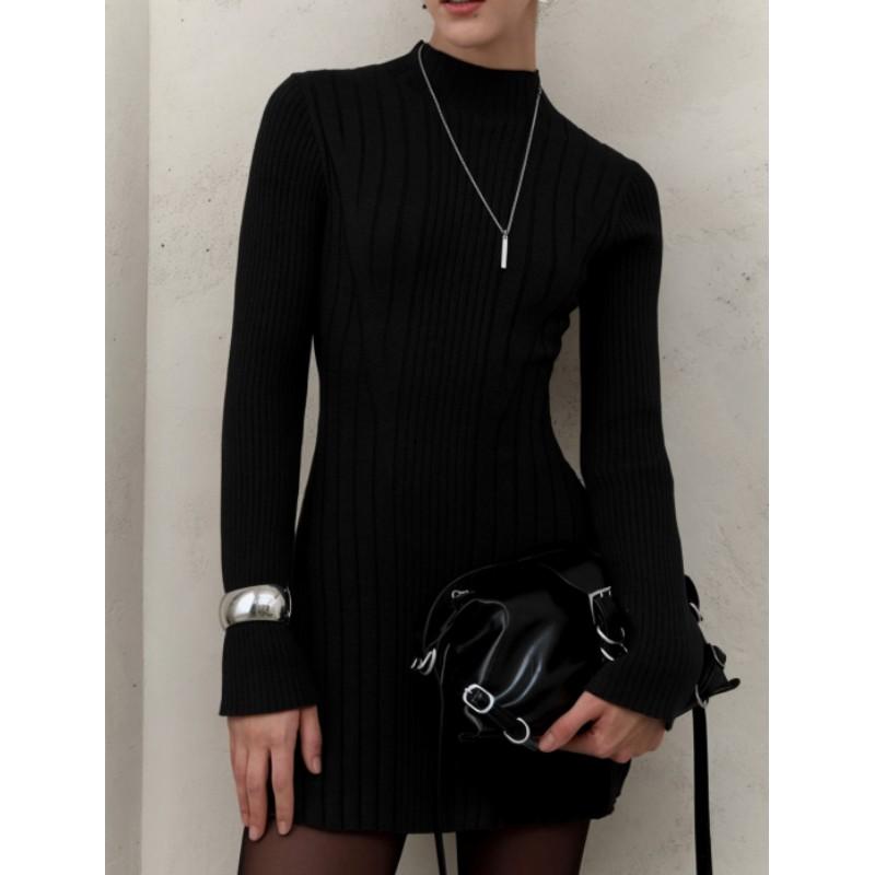 Women's Spring Knitted Dress Long Sleeve A Line Skirt for an Elegant and Playful Look