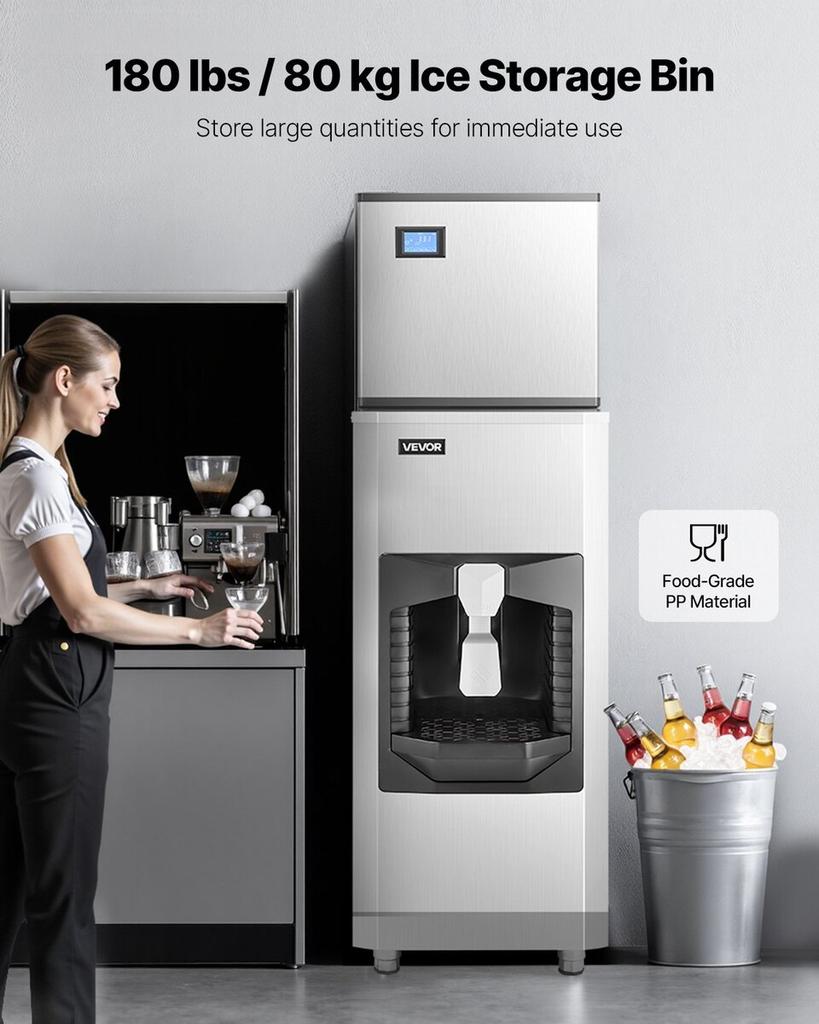 300 Lbs/Day Commercial Ice Maker 180 Lbs Storage Bin Auto Ice Dispensing