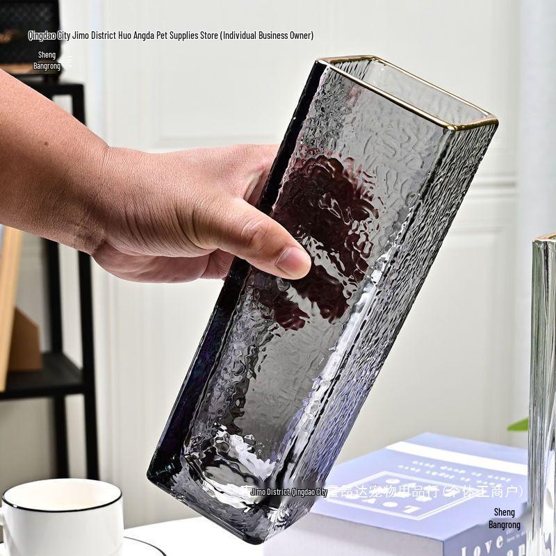 Thickened Square Glass Vase for Fresh Flowers - Elegant Hydroponic Floral Container for Living Room & Dining Table Decor