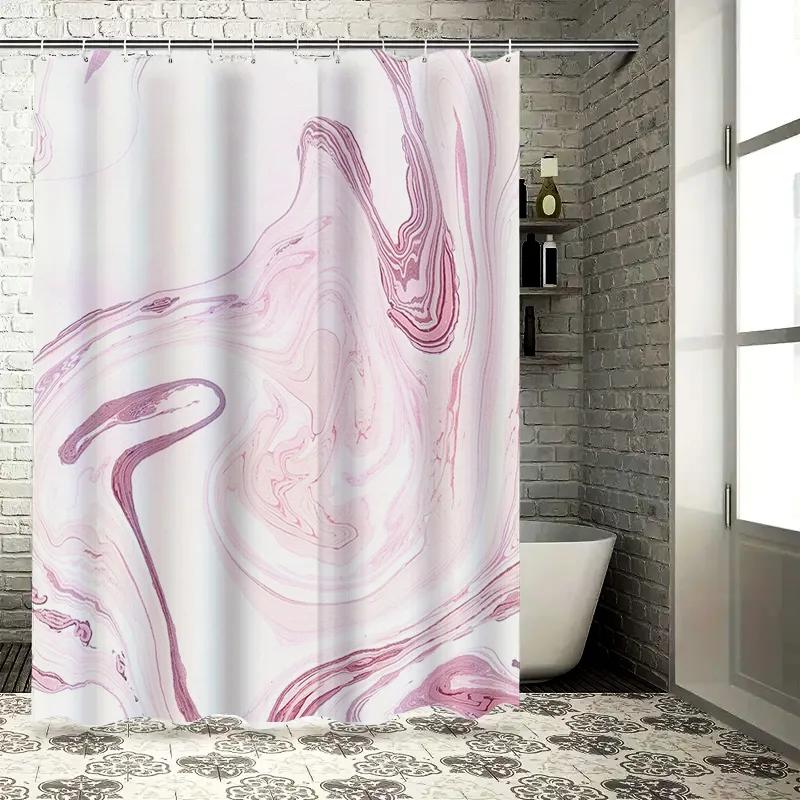 

Luxury Marble Print Shower Curtain Set For Bathroom Decorations Pink White Waterproof Fabric With Plastic Rods Large W60H190(CM)-1 Pcs