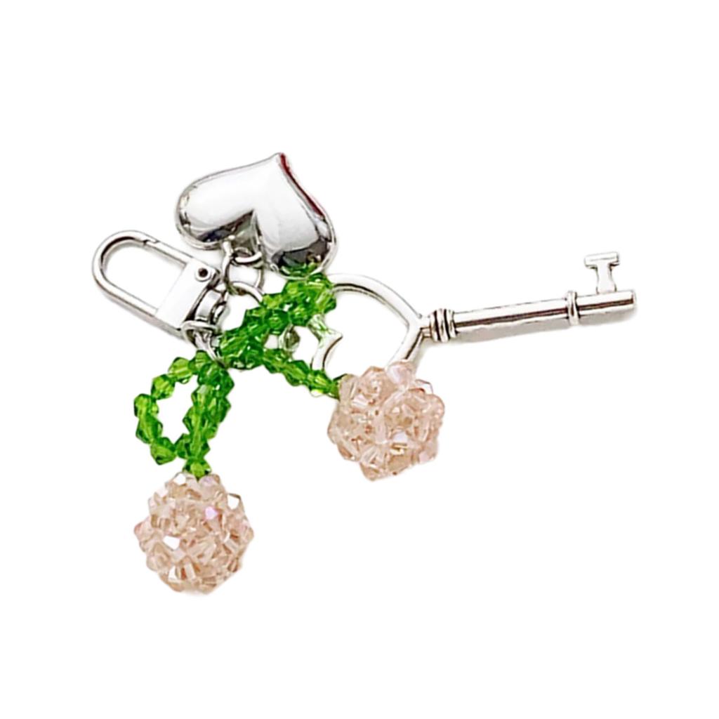 Handmade Crystal Cherrys Heart Lock Keychain Stylish Woven Charm Pendant for Fashionable Women Ladies Daily Use